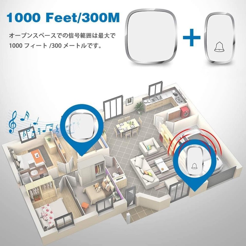 Wireless Chime, Entrance Chime, Call Bell, Nursing, Restaurants, Bathrooms, Waterproof,
