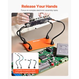 VEVOR Magnetic Helping Hands Soldering Station, 4 Flexible Arms Third Hand Tool, with Alligator Clips & Non-Slip Heavy-Duty Steel Base, Soldering Helping Hands for Electronic Repair Craft Hobby DIY