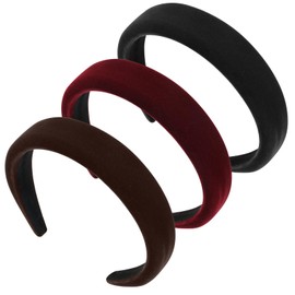 Thick Velvet Headband, 3Pcs Velvet Headbands for Women, 90s Hair Accessories Wide Padded Headbands, Solid Velvet Bezel Headband Fashion Elastic Head Bands for Women's Hair, Girls Velvet Headband