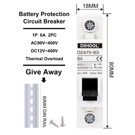 DIHOOL AC/DC Miniature Circuit Breakers,2 Pack,Single Pole 30 Amp,12V-400V,Non Polarized,Solar Disconnect Switch,DIN Rail Mount