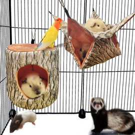 EAEDMY Guinea Pig, Rat & Ferret Tree Hole Bed and Hammock Tunnel, Parrot Bird Hideout and Soft Bed