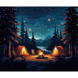 10x8ft Forest Scene Camping Backdrop, Starry Sky Tent Campfire Backdrop, Adventure Theme Photography Background for Children & Adults Birthday Party Decorations Supplies