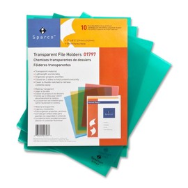 Sparco 01797 Transparent File Holders,Water Resistant,11"x8-1/2",10/PK,GN