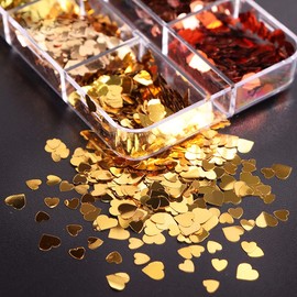 6 Grids 3D Heart Nail Art Stickers Love Nail Decals Valentine's Day Nail Glitter Sequins Gold Red Rose Gold Heart Nail Glitter Flakes Holographic Nail Design Heart Glitter Nail Art Decoration