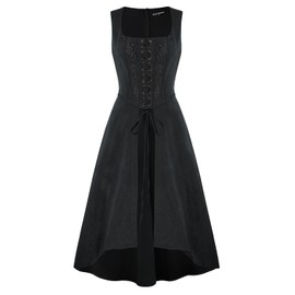 Scarlet Darkness Pirate Dress Women Peasant Renaissance Medieval Dress Lace Up Overdress with Pockets Black XL