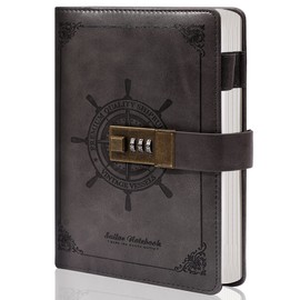 CAGIE Diary for Adults Boys Girls Men with Lock Retro PU Leather Diary with Combination Lock Pen Loop B6 Bullet Journal Notebook for Women