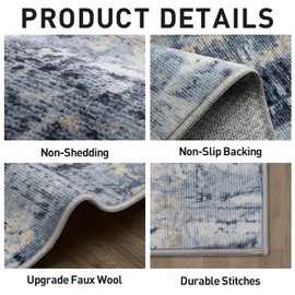 5x7 Area Rugs Washable Rug: Modern Abstract Living Room Rug Soft Anti-Skid Thin Carpet Indoor Floor Non-Shedding Carpets for Bedroom Dining Room Farmhouse Nursery Home Office - Blue Gold