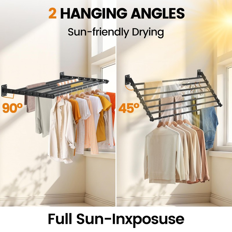 Scisum Wall Mounted Clothes Drying Rack 57 Inch – Foldable