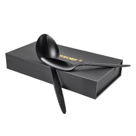 CREATIVECHEF Gray Kunz Spoons 2 Pack Stainless Steel Kunz Spoon, Dinner Serving Spoons Large Buffet, 7.8 & 9-Inch Classic Cooking Spons, Chef Spons Kitchen Cutlery Set for Scooping and Mixing, Black