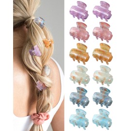 ACECHA Upgraded 12 Pack Small Butterfly Hair Claw Clips for Women - Square Rectangle, Colorful Nonslip Mini Hairclips for Hair Styling Accessories (Rectangle)