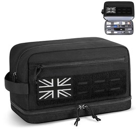 ETRONIK Tactical Toiletry Bag Men, Travel Wash Bag with Double Compartment | Water-Resistant Toiletries Molle Pouches Shaving Dopp Kit, Bathroom Shower & EDC Utility with Wet Pocket, Black,L