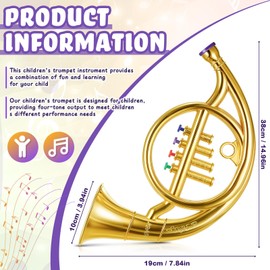 Lewtemi Gold Horn Musical Instruments Toy for Kid Toddler Fake Plastic Preschool Music Toy Gift Portable Wind Instrument Early Educational Teaching Songs Gifts for Toddlers Children