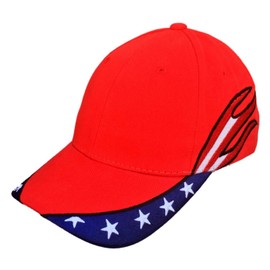 American Flag USA US Stream Patriotic Stars Flames Baseball Cap Hat (Red)