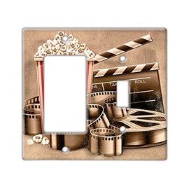 Decorative Wall Switch Cover Plate - Vintage Cinema Decor Switch Plate - Beautiful and Perfect for Movie Theatre and Home Entertainment Room (Single Rocker and Toggle Switch Right)