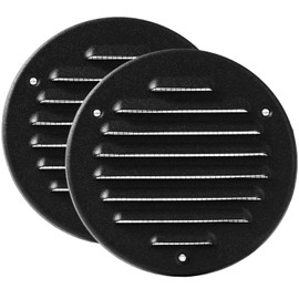 Vent Systems - 4 Inch (Inner) Pack of 2 Black Metal Round Soffit Air Vent Grille Cover, Register air Vent Deflector, Louver - Built-in Mesh - HVAC for Bathroom, Home Office, Kitchen 5 Inch (Outer)