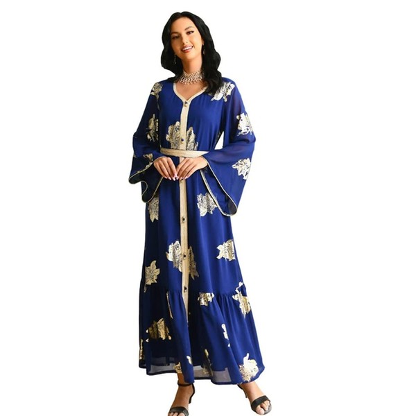 PolyJolly - Vestido Abaya con estampado para mujer, Dubai Sadui - Vestidos de caftán floral de primavera, Blue213, L