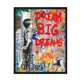 Banksy Graffiti Wall Art Dream Big Dreams Framed Banksy Wall Decor Street Art For Livingroom Office