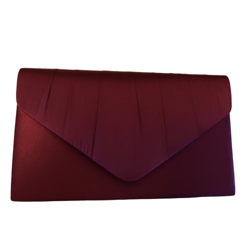 Purple Possum UK Burgundy Satin Envelope Clutch Bag, Claret Evening