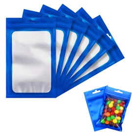 100 Pcs Resealable Mylar Ziplock Food Storage Bags, Smell Proof Bag with Clear Window, Packaging Pouch for Coffee Beans Candy Sample Food (Blue, 2.4 X 4 Inch)