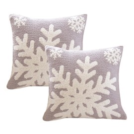 NIDITW Set of 2 Ultra Soft Grey Snowflake Throw Pillow Cover Microfiber Christmas Cushion Case Cozy Fluffy Pillowcase Square Decor for Home Sofa Couch 18x18 Inches (1-Grey Snowflake)