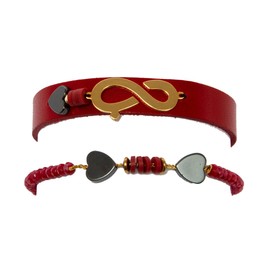 BGJJAS Collection Infinity Boho Leather Bracelet, 18K Plated Gold, RED