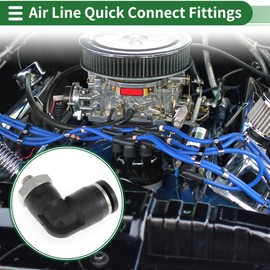 Motoforti Push to Connect Air Fittings 1/4" 90 Degree Air Line Quick Joint Plastic Metal M5 5 Pcs Black Silver Tone