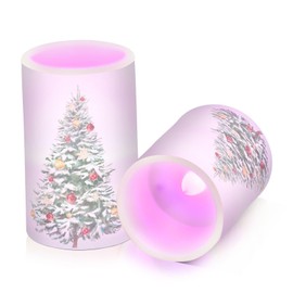 PBJCKAH Colored Christmas Tree Winter New Year White Flameless Candles with Remote Set of 2, Remote Control Battery Operated LED Candles Indoor Outdoor for Home Decor Living Room Garden Decoration