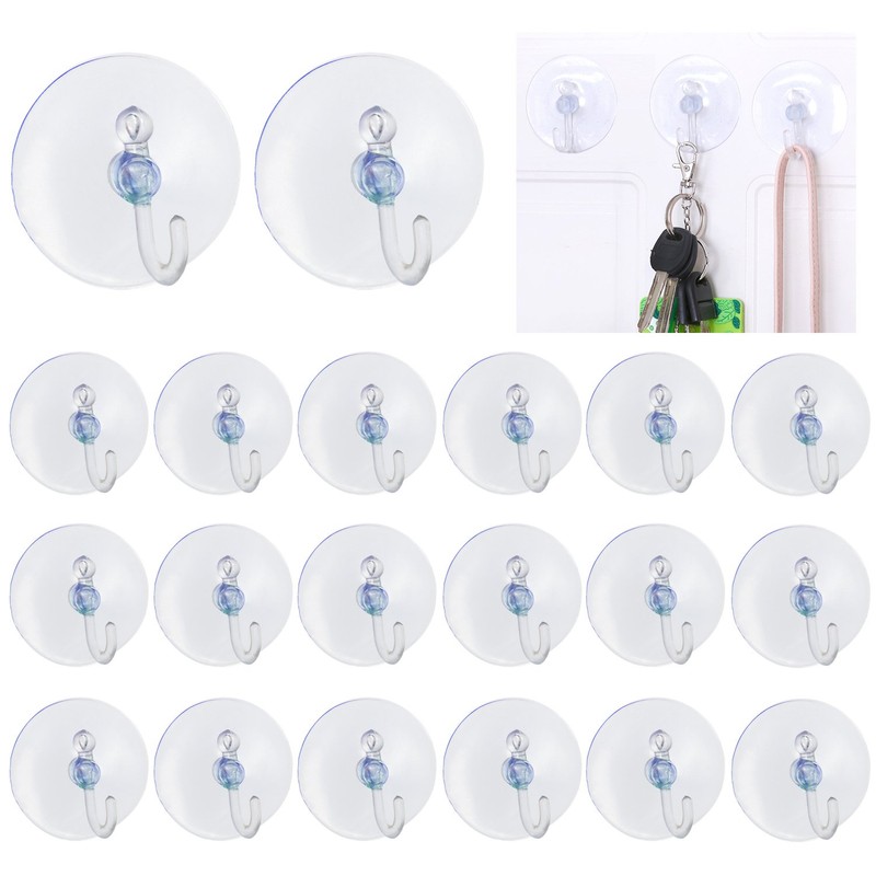 TRIXES Suction Cups x20 Clear Plastic Cups with Hooks Window