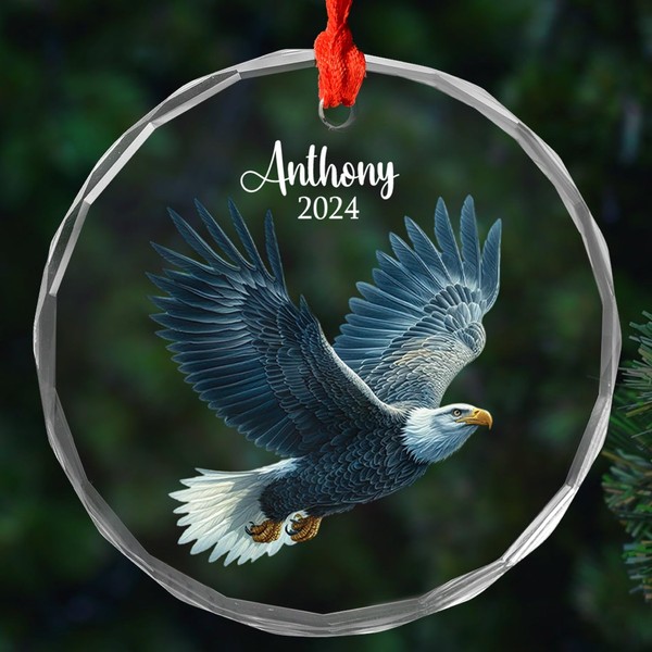 Personalized Bald Eagle Glass Christmas Ornament Gift, Unique Bald Eagle