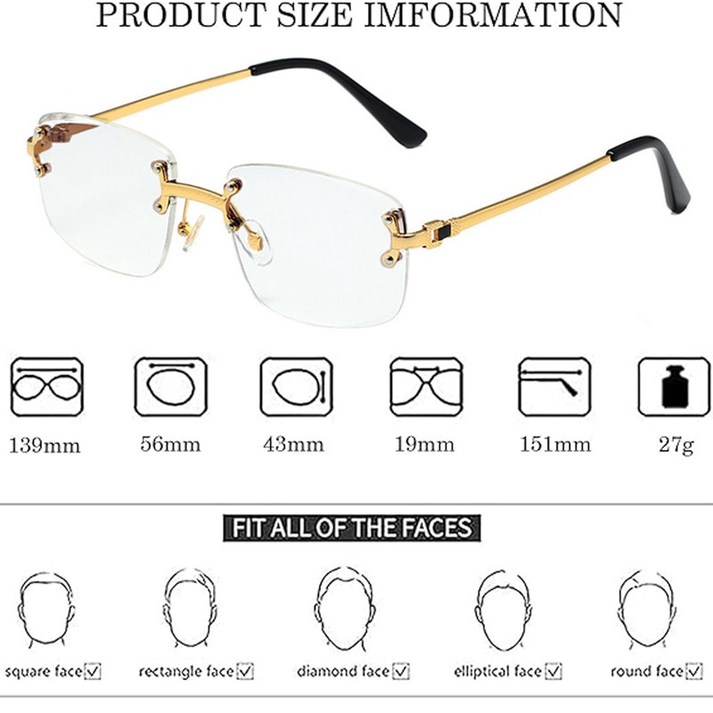 Ggpyyon Rectangular Rimless Sunglasses Rectangular Glasses Square Frameless Sunglasses for