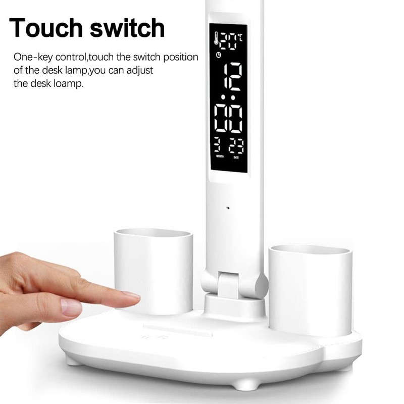 KISUFU Double Head LED Desk Lamp with Clock and Temperature