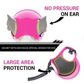 NAMSAN Pet Helmet Cool Motorcycle Dog Helmet Made of Acrylonitrile Butadiene Styrene No Pressure on the Ear Adjustable Dog Hats Head Guard Dog Protective Helmet for Cycling Outdoor Activities (Pink)
