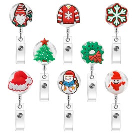 8 Pack Christmas Badge Reels, Retractable Nurse Badge Holder Cute Nursing ID Badge Reels Funny Badge Reels Christmas Tree Snowman Snowflakes Badge Holder for Nurses Doctor Gifts (Christmas)