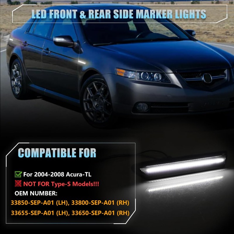 VANKUB Front & Rear LED Side Marker Lights for Acura