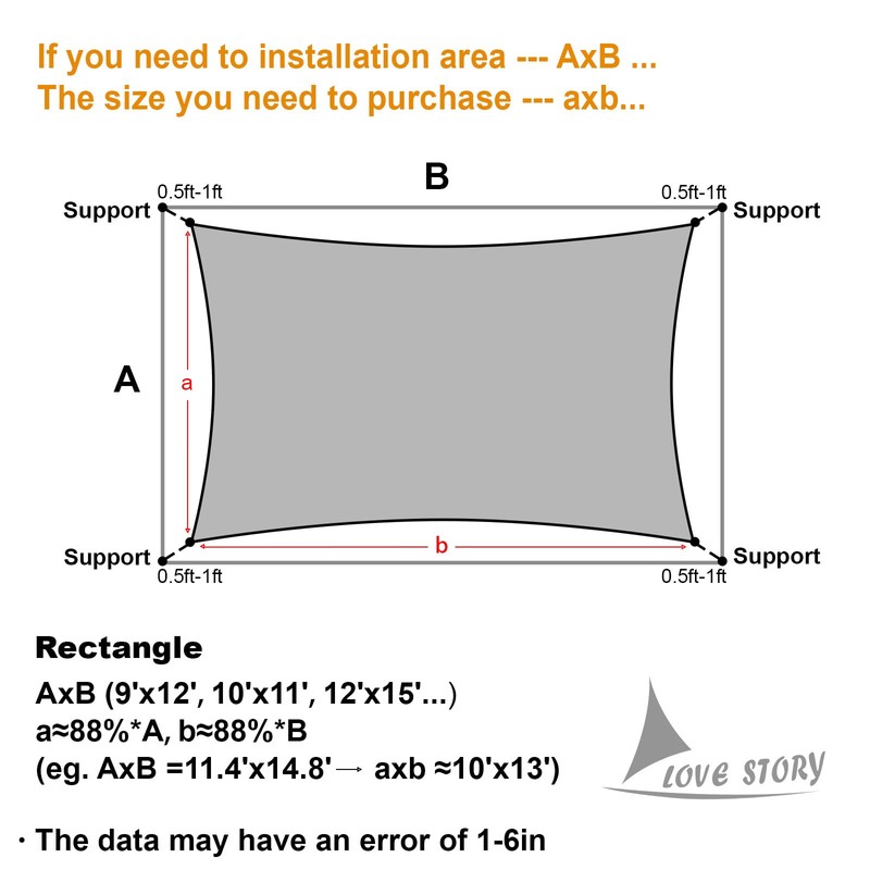 LOVE STORY 16' x 20' Sun Shade Sail Rectangle Large
