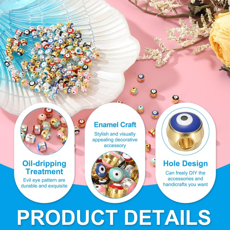 PATIKIL 5mm Enamel Evil Eye Beads, 50 Pcs Turkish Evil