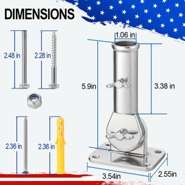 FUCNEN 180° Adjustable Flag Pole Holder 316 Stainless Steel Marine Grade Heavy Duty Flag Pole Mount FlagPole Bracket for Outside House, Garden, Boat, Truck(Mounting Hardware Included)Fits 1" Flag Pole