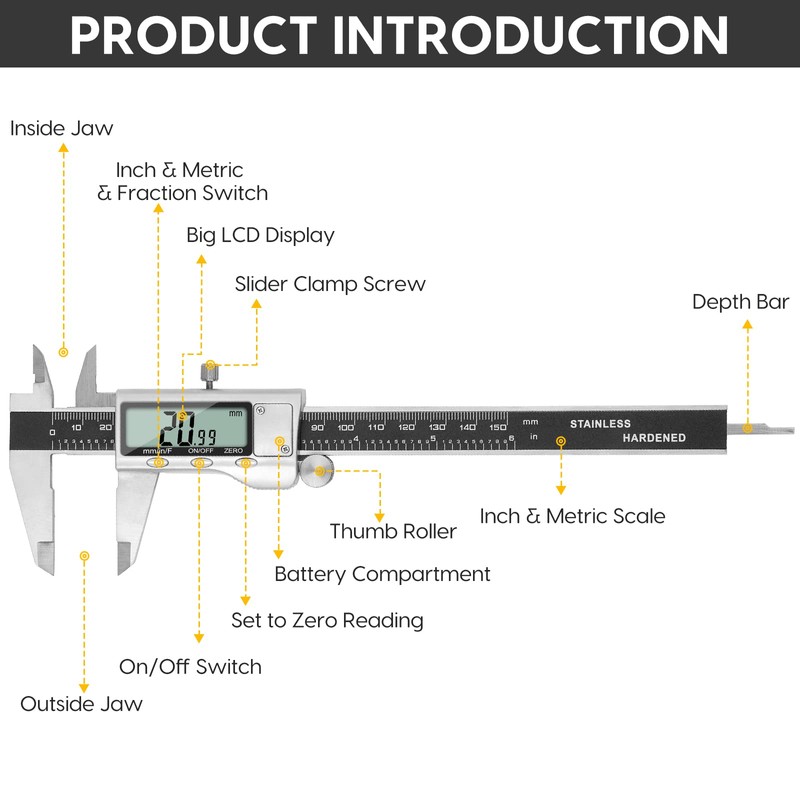 Digital Caliper Measuring Tool, 6 Inch Caliper Tool with Large