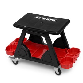 M-AUTO Mechanic Stool Detailing Seat Mobile Rolling Utility Creeper Seat w/Lockable Swivel Wheels, 300LBS Capacity Roller Creeper Seat w/Storage Tool Tray and Drawers, 23" Red