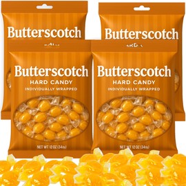 Butterscotch Hard Candy 4 Bags (12 oz Each) - Individually Wrapped, Yellow Butter Cream Flavor Bulk Candies - 48 oz Total