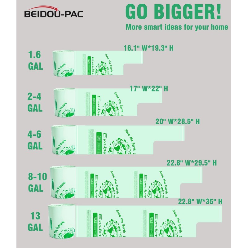 BEIDOU-PAC 1.6 Gallon Compostable Trash Bags with Handle, 125 Count