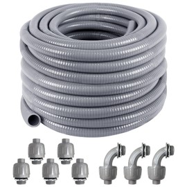 1/2inch 100ft Liquid-Tight Conduit and Connector Kit,Flexible Non-Metallic Liquid Tight Electrical Conduit Kit with 5 Straight and 3 90-Degree Conduit Connector Fittings,(1/2" Dia, 100 Feet)