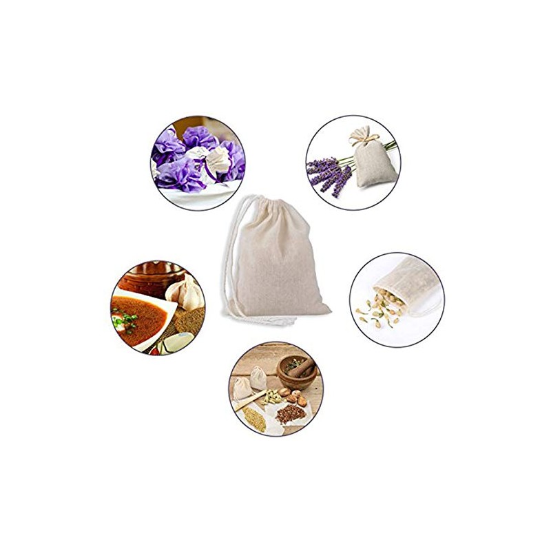 100 bolsas de muselina 100% algodón con cordón para jabón,