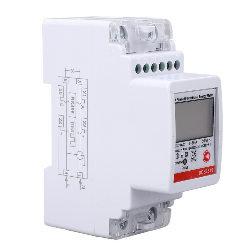 Single Phase Energy Meter Bidirectional Metering 2P DIN Rail Mount