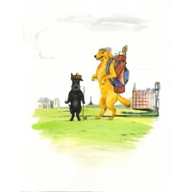 PRINT OF PAINTING GOLDEN RETRIEVER LABRADOR SCOTTISH TERRIER RYTA GOLF COURSE