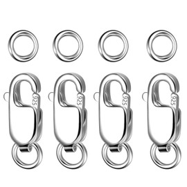 8PCS Solid Sterling Silver 925 Lobster Claw Clasps with Jump Rings, Necklace Bracelet Jewelry Silver Clasps for Jewelry Making Necklace Bracelet DIY, Large Lobster Claw 12mm Split Rings 4mm Set