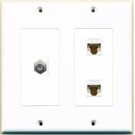 Wallplate City DecorZ - [ 2 GANG ] Decorative Coax 2 CAT6 White Wall Plate White