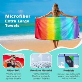 XSMEI Rainbow Stripes Beach Towel Oversized 36" x 72", Lightweight Sand Free Quick Dry Microfiber Towel for Swimming Pool Cruise Camping Travel
