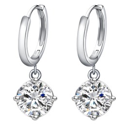 TCXOO Moissanite Drop Earrings,1.0ct-2.0ct D Color VVS1 Round Cut Lab Created Diamond 925 Sterling Silver 18K White Gold Dangle Earrings For Women Moissanite Leverback Earrings (White Gold-Hoop, 1.0CT/Pairs)