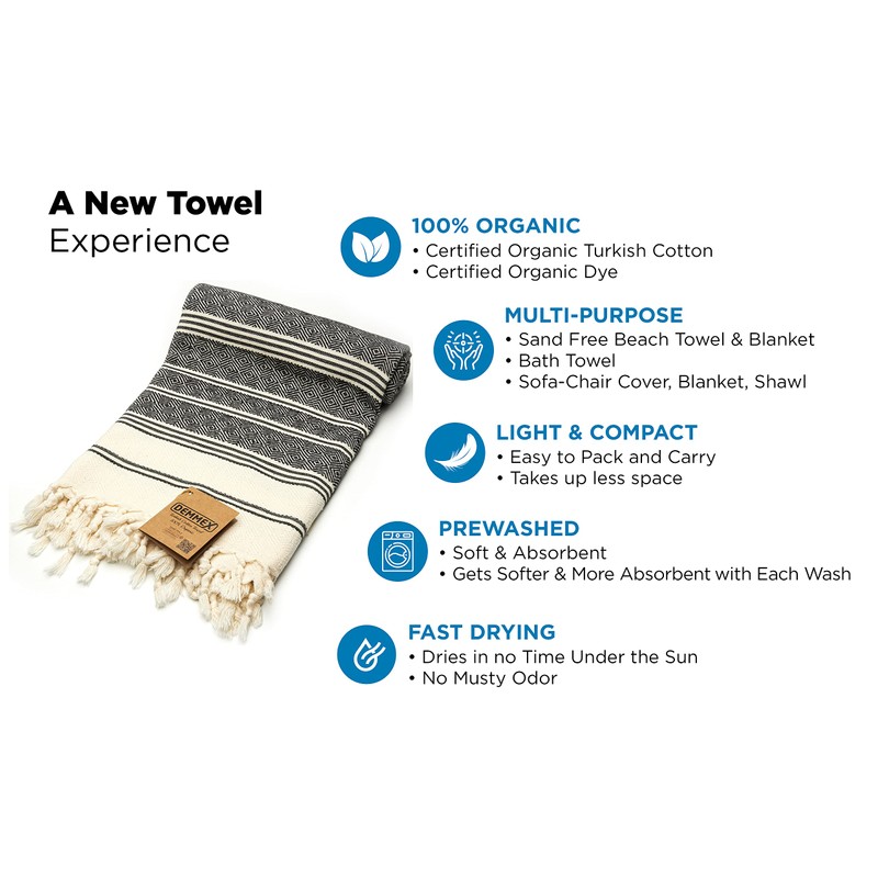 DEMMEX Certified 100% Organic Turkish Cotton Beach and Bath Towel